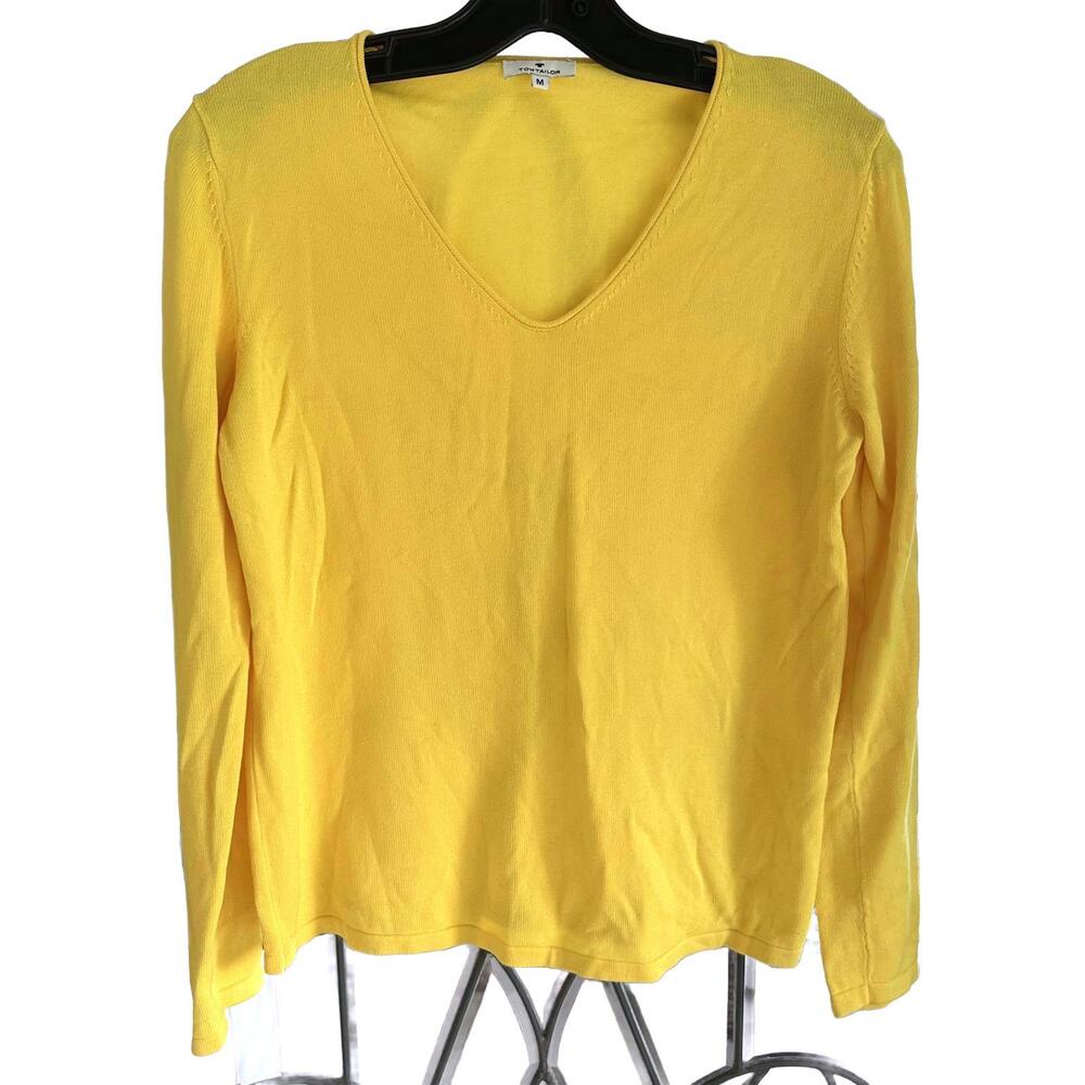 Tom Tailor Women's Vibrant Yellow V-Neck Long Sleeve Top - Medium